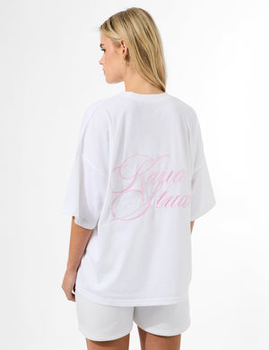 Kaiia Studio Script Logo Oversized T-Shirt White & Pink