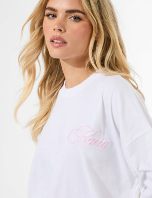 Kaiia Studio Script Logo Oversized T-Shirt White & Pink