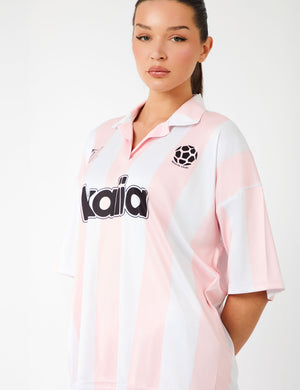 Kaiia Collared Oversized Football Shirt Pink Stripe