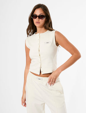 Kaiia Label Logo Premium Interlock Waistcoat Top Cream