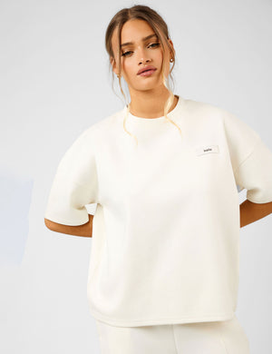 Kaiia Label Logo Premium Interlock Oversized T-Shirt Cream