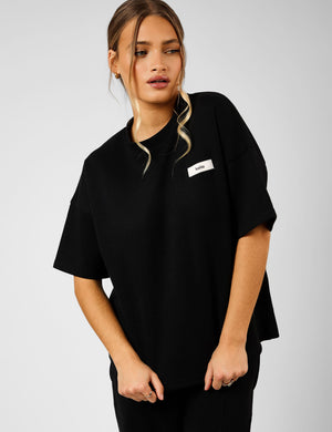 Kaiia Label Logo Premium Interlock Oversized T-Shirt Black