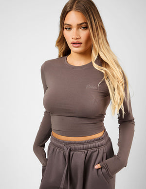 Kaiia Script Logo Long Sleeve Top Mink