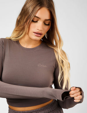 Kaiia Script Logo Long Sleeve Top Mink