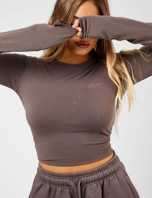 Kaiia Script Logo Long Sleeve Top Mink