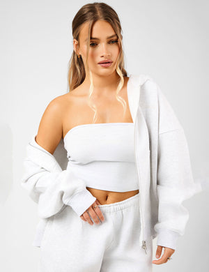Kaiia Script Logo Bandeau Crop Top Light Grey Marl