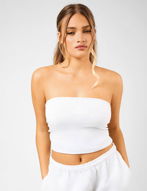 Kaiia Script Logo Bandeau Crop Top Light Grey Marl