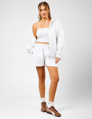 Kaiia Script Logo Bandeau Crop Top Light Grey Marl