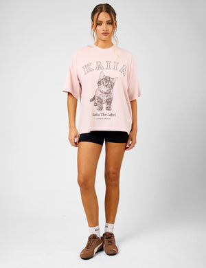 Kaiia Oversized Kitten Graphic T-Shirt Dusty Pink