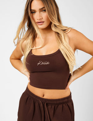 Kaiia Script Logo Vest Top Peppercorn