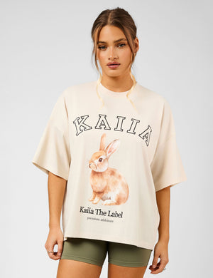 Kaiia Oversized Bunny Graphic T-Shirt Crème