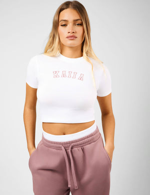 Kaiia Logo Baby Tee White & Rosewood