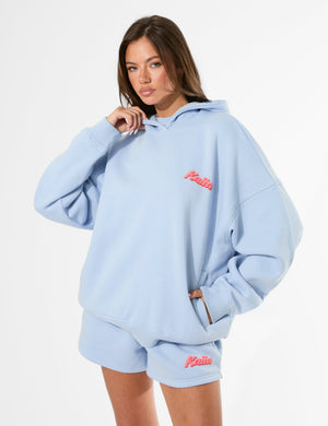 Kaiia Bubble Graphic Oversized Hoodie Baby Blue & Coral