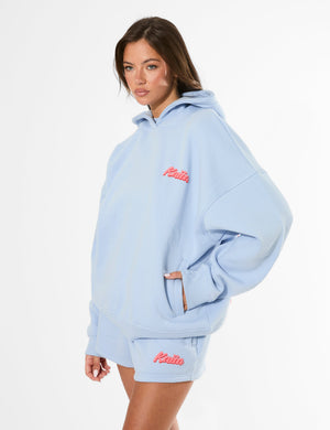 Kaiia Bubble Graphic Oversized Hoodie Baby Blue & Coral