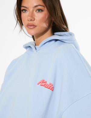 Kaiia Bubble Graphic Oversized Hoodie Baby Blue & Coral
