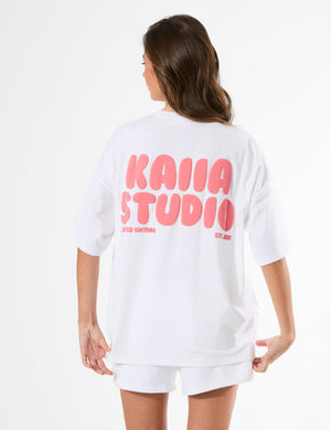 Kaiia Bubble Graphic Oversized T-Shirt Vanilla & Coral