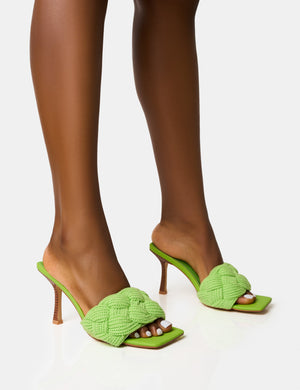 Nectar Lime Wooden Stack Knitted Square Toe Heels