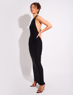 Tie Back Luxe Slinky Maxi Dress Black