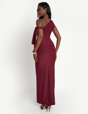 Luxe Slinky Tie Detail Maxi Dress Burgundy