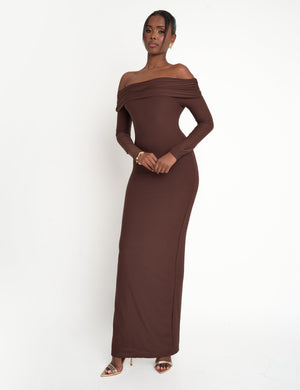 Slinky Bardot Maxi Dress Brown