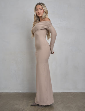 Bardot Luxe Slinky Maxi Dress Latte