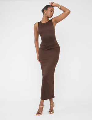 Buckle Detail Maxi Dress Brown