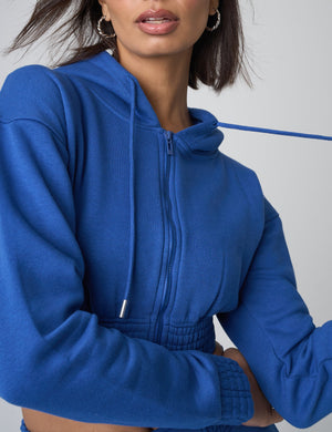 Cinched Waist Cropped Hoodie Cobalt Blue