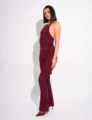 Tie Back Luxe Slinky Jumpsuit Burgundy