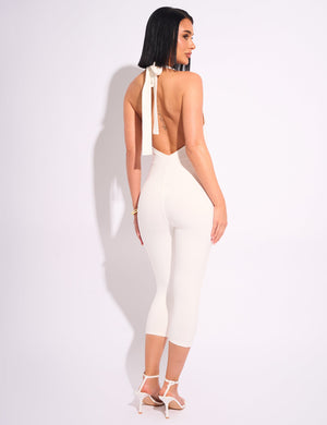 Tie Back Luxe Slinky Capri Jumpsuit White