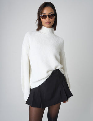 High Neck Knit Jumper White