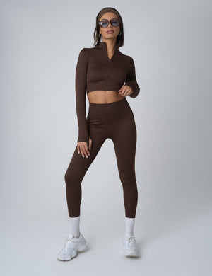 Ribbed High Waisted Bum Lift Leggings Chocolate