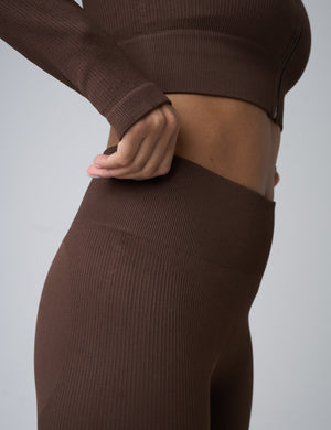 Ribbed High Waisted Bum Lift Leggings Chocolate