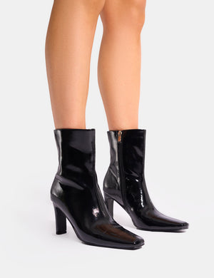 Polaris Black Patent Snipped Toe Ankle Boots