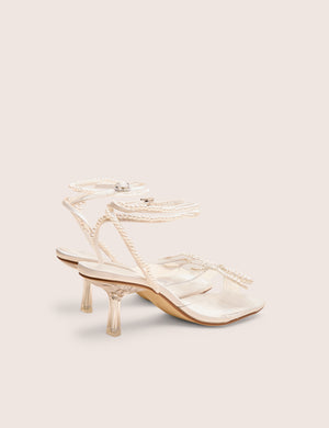 Possesive White Pu Pearl Bow Court High Heels