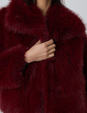 Oversized Collar Faux Fur Jacket Burgundy