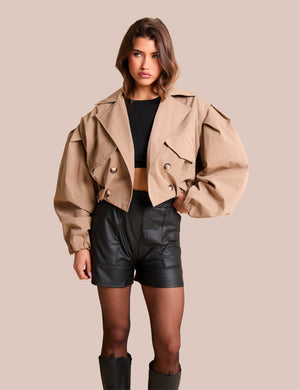 High Waist Faux Leather Mini Shorts Black