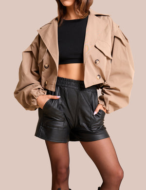 High Waist Faux Leather Mini Shorts Black