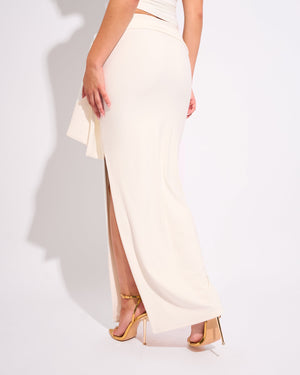 Knot Detail Luxe Slinky Maxi Skirt White