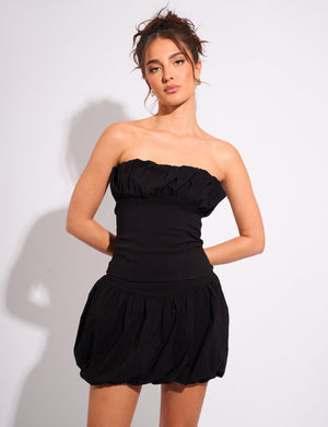 Ruffle Bandeau Top Black