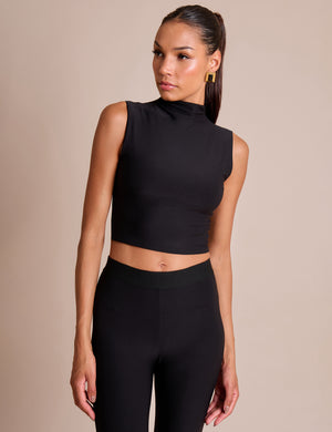 High Neck Luxe Slinky Crop Top Black