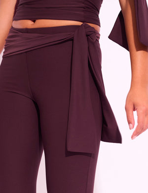 Knot Detail Tie Side Luxe Slinky Capri Pants Burgundy