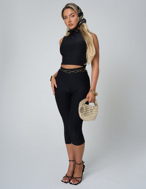 High Waist Luxe Slinky Capri Pants Black