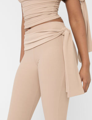 Knot Detail Tie Side Luxe Slinky Capri Pants Latte