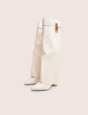 Reese White Fold Over Pu Knee High Boots