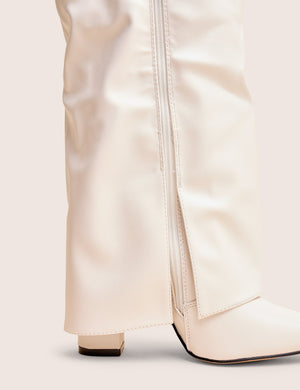 Reese White Fold Over Pu Knee High Boots