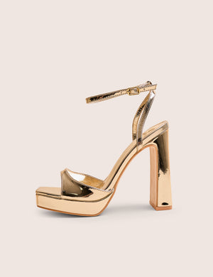 Resist Gold Peep Toe Barely There Platform Heels