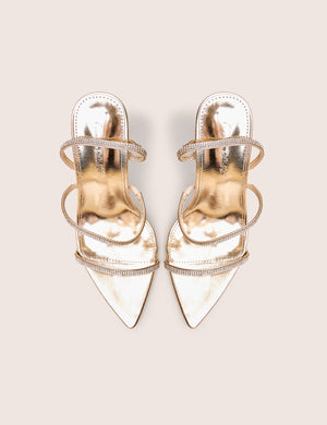 Seductive Gold Mirror Pu Diamante Strap Pointed Toe Stiletto High Heels