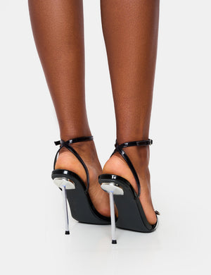 Socialite Black Pu Buckle Detail Barely There High Heels