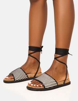 Super Yacht Black Patterned Lace Up Sandal