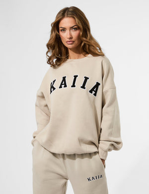 Kaiia Slogan Oversized Sweatshirt Almond